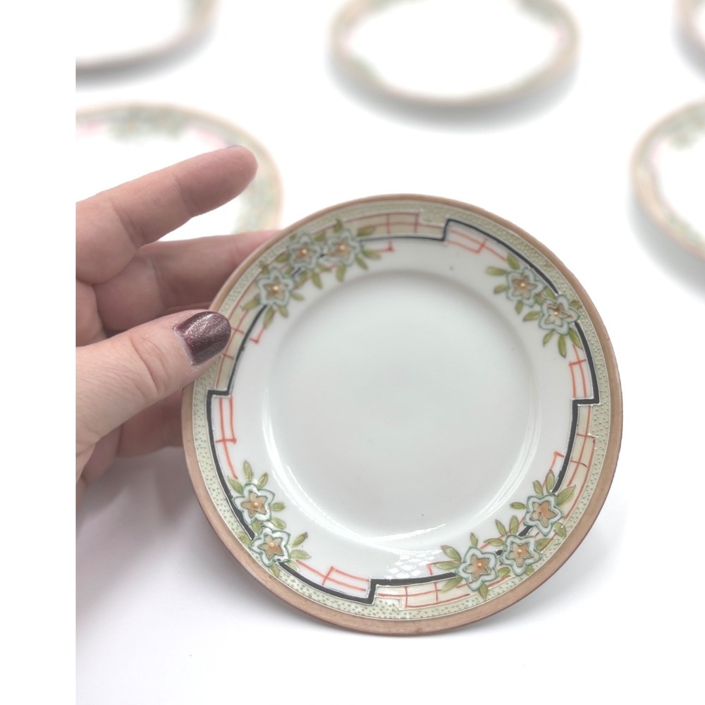 Antique Nippon JAPAN 8 Hand Painted Floral Art Deco Porcelain bread plates 3.5"